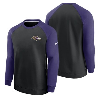 Men's Baltimore Ravens Nike Black Purple Historic Raglan Crew Performance Sweater
