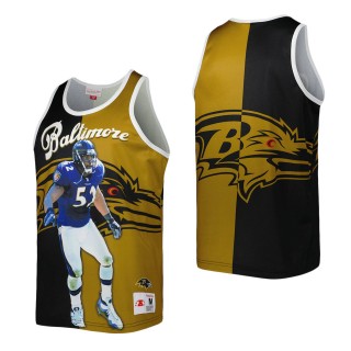 Men's Baltimore Ravens Ray Lewis Mitchell & Ness Black Gold Retired Player Graphic Tank Top