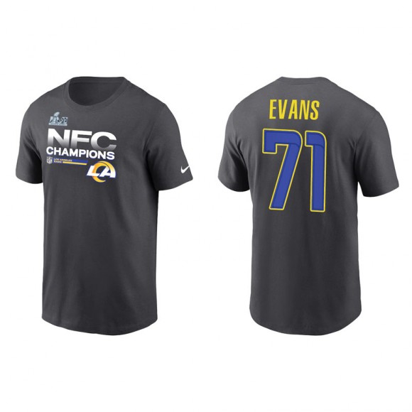 Bobby Evans Rams 2021 NFC Champions Locker Room Trophy Men's Anthracite T-Shirt