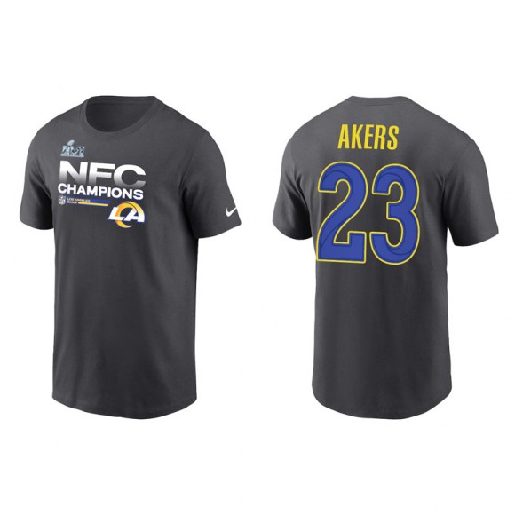 Cam Akers Rams 2021 NFC Champions Locker Room Trophy Men's Anthracite T-Shirt