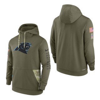 Men's Carolina Panthers Olive 2022 Salute to Service Therma Performance Pullover Hoodie