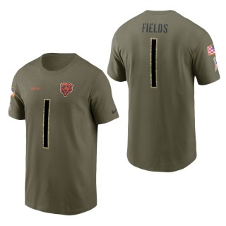 Men's Chicago Bears Justin Fields Olive 2022 Salute To Service Name & Number T-Shirt