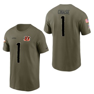 Men's Cincinnati Bengals Ja'Marr Chase Olive 2022 Salute To Service Name & Number T-Shirt