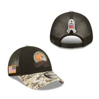 Men's Cleveland Browns Black Camo 2022 Salute To Service 9FORTY Snapback Trucker Hat