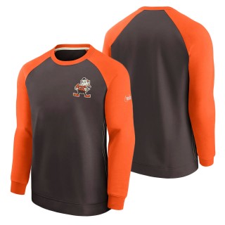 Men's Cleveland Browns Nike Brown Orange Historic Raglan Crew Performance Sweater
