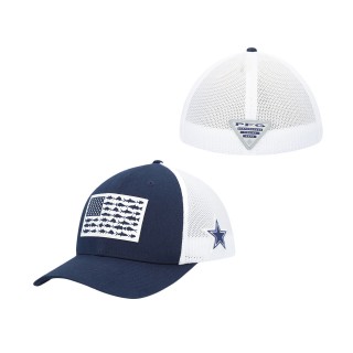 Men's Dallas Cowboys Columbia Navy White Mesh Fish Flag Flex Hat