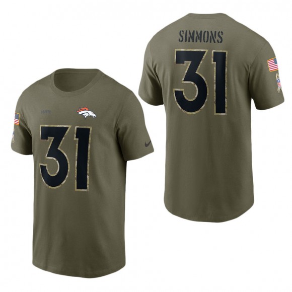 Men's Denver Broncos Justin Simmons Olive 2022 Salute To Service Name & Number T-Shirt