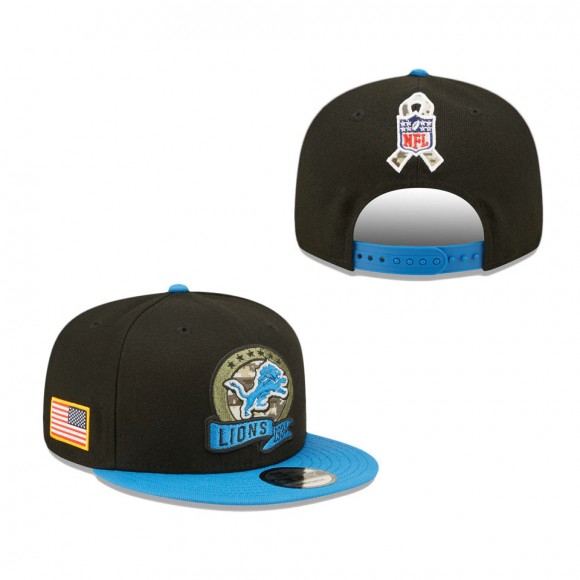 Men's Detroit Lions Black Blue 2022 Salute To Service 9FIFTY Snapback Hat