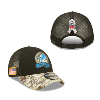 Men's Detroit Lions Black Camo 2022 Salute To Service 9FORTY Snapback Trucker Hat