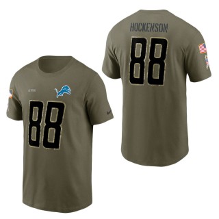 Men's Detroit Lions T.J. Hockenson Olive 2022 Salute To Service Name & Number T-Shirt
