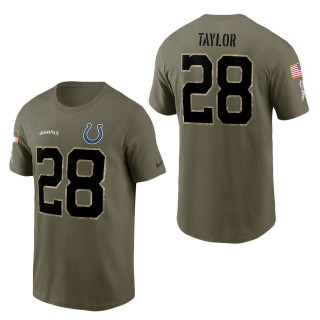 Men's Indianapolis Colts Jonathan Taylor Olive 2022 Salute To Service Name & Number T-Shirt