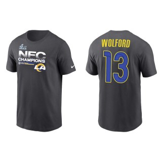 John Wolford Rams 2021 NFC Champions Locker Room Trophy Men's Anthracite T-Shirt