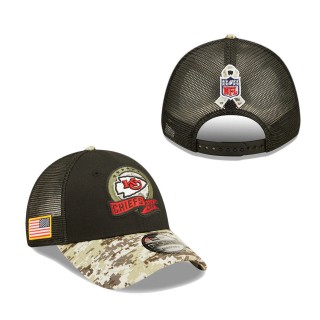Men's Kansas City Chiefs Black Camo 2022 Salute To Service 9FORTY Snapback Trucker Hat