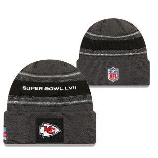 Men's Kansas City Chiefs Charcoal Super Bowl LVII Opening Night Sideline Cuffed Knit Hat