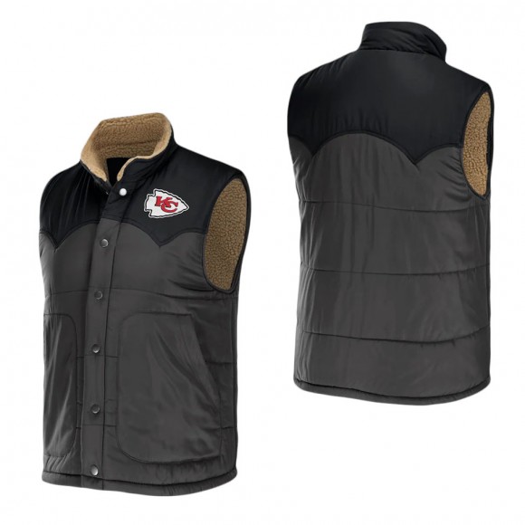Men's Kansas City Chiefs NFL x Darius Rucker Collection by Fanatics Charcoal Two-Tone Sherpa Button-Up Vest