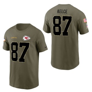 Men's Kansas City Chiefs Travis Kelce Olive 2022 Salute To Service Name & Number T-Shirt