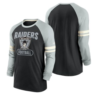 Men's Las Vegas Raiders Nike Black Silver Throwback Raglan Long Sleeve T-Shirt