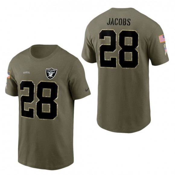 Men's Las Vegas Raiders Josh Jacobs Olive 2022 Salute To Service Name & Number T-Shirt