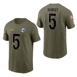 Men's Los Angeles Rams Jalen Ramsey Olive 2022 Salute To Service Name & Number T-Shirt