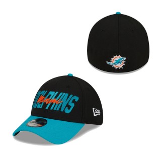 Miami Dolphins Black Aqua 2022 NFL Draft 39THIRTY Flex Hat