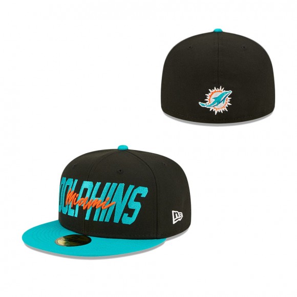 Miami Dolphins Black Aqua 2022 NFL Draft On Stage 59FIFTY Fitted Hat