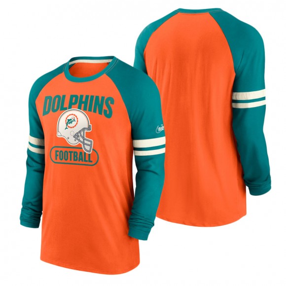 Men's Miami Dolphins Nike Orange Aqua Throwback Raglan Long Sleeve T-Shirt