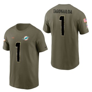 Men's Miami Dolphins Tua Tagovailoa Olive 2022 Salute To Service Name & Number T-Shirt