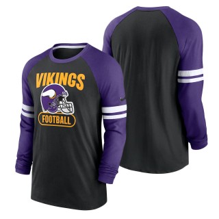 Men's Minnesota Vikings Nike Black Purple Throwback Raglan Long Sleeve T-Shirt