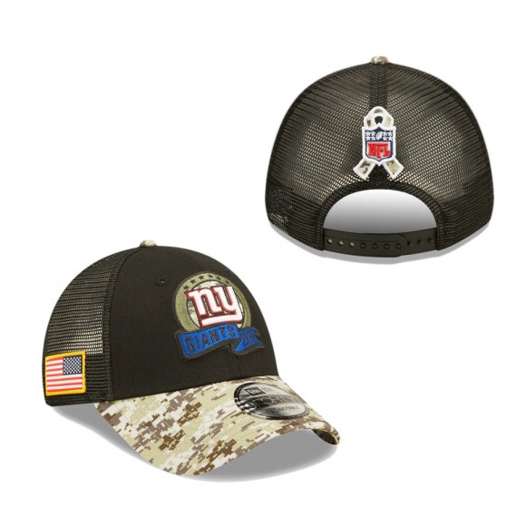 Men's New York Giants Black Camo 2022 Salute To Service 9FORTY Snapback Trucker Hat