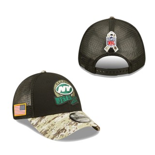 Men's New York Jets Black Camo 2022 Salute To Service 9FORTY Snapback Trucker Hat