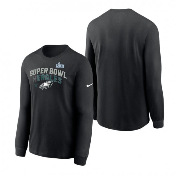 Men's Philadelphia Eagles Nike Black Super Bowl LVII Team Logo Lockup Long Sleeve T-Shirt
