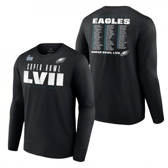 Men's Philadelphia Eagles Fanatics Branded Black Super Bowl LVII Varsity Roster Long Sleeve T-Shirt
