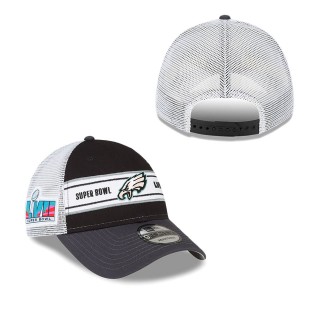 Men's Philadelphia Eagles Black White Super Bowl LVII Trucker 9FORTY Adjustable Hat