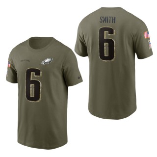 Men's Philadelphia Eagles DeVonta Smith Olive 2022 Salute To Service Name & Number T-Shirt