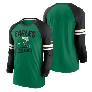 Men's Philadelphia Eagles Nike Kelly Green Black Throwback Raglan Long Sleeve T-Shirt