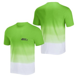 Men's Seattle Seahawks NFL x Darius Rucker Collection by Fanatics Neon Green White Dip Dye Pocket T-Shirt