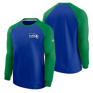 Men's Seattle Seahawks Nike Royal Green Historic Raglan Crew Performance Sweater