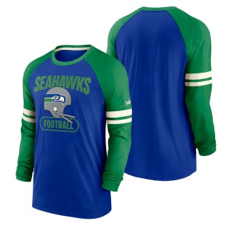 Men's Seattle Seahawks Nike Royal Kelly Green Throwback Raglan Long Sleeve T-Shirt