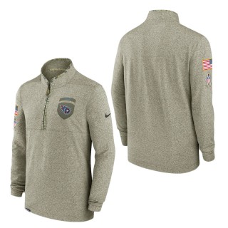 Men's Tennessee Titans Olive 2022 Salute to Service Shield Quarter-Zip Top