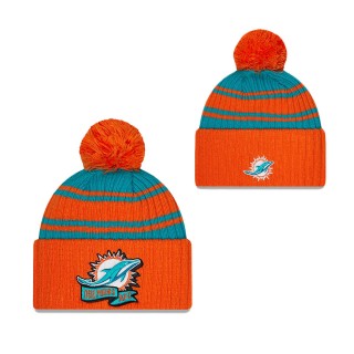 Men's Miami Dolphins Aqua Orange 2022 Sideline Cuffed Pom Knit Hat