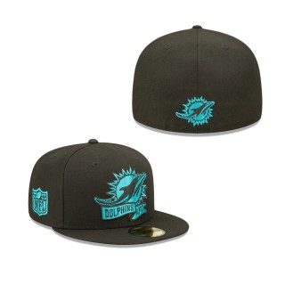 Men's Miami Dolphins Black 2022 Sideline 59FIFTY Pop Fitted Hat