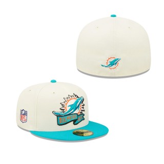 Men's Miami Dolphins Cream Aqua 2022 Sideline 59FIFTY Fitted Hat