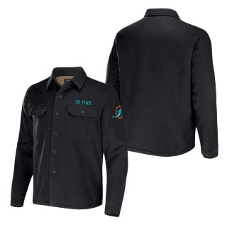 Men's Miami Dolphins NFL x Darius Rucker Collection by Fanatics Black Canvas Button-Up Shirt Jacket
