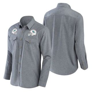 Men's Miami Dolphins NFL x Darius Rucker Collection by Fanatics Gray Chambray Long Sleeve Button-Up Shirt