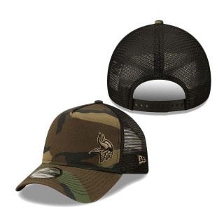 Men's Minnesota Vikings New Era Camo Black Flawless Utility A-Frame Trucker 9FORTY Snapback Hat