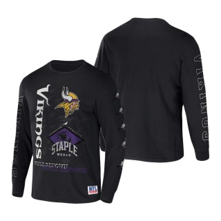 Men's Minnesota Vikings NFL x Staple Black World Renowned Long Sleeve T-Shirt