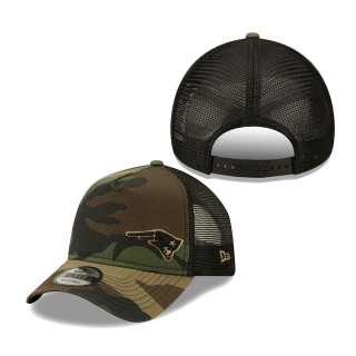 Men's New England Patriots New Era Camo Black Flawless Utility A-Frame Trucker 9FORTY Snapback Hat