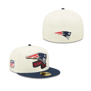 Men's New England Patriots Cream Navy 2022 Sideline 59FIFTY Fitted Hat