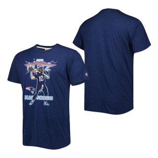 Men's New England Patriots Mac Jones Homage Heathered Navy NFL Blitz Player Tri-Blend T-Shirt