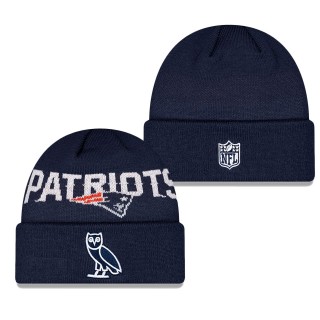 New England Patriots Navy OVO x NFL Cuffed Knit Hat